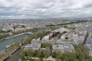 Paris, France - April 29, 2016: Panoramic view of Paris from above along the Seine river