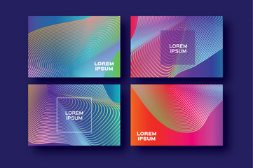Set of 4 Trendy Colorful Gradient Future Geometric Shapes Covers template. Minimal gorizontal geometry halftone design for banners, flyers, invitation, posters, brochure, voucher discount. Vector