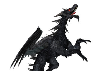 3D Rendering Black Dragon on White