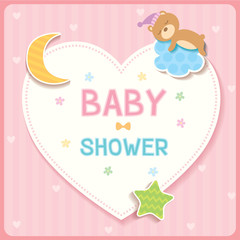 Obraz na płótnie Canvas Baby shower card for new born design with cloud, star,moon,heart and sleeping bear.