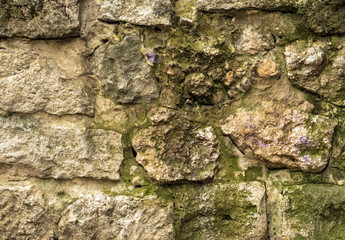 Old stone wall background, brick wall grunge texture close up.