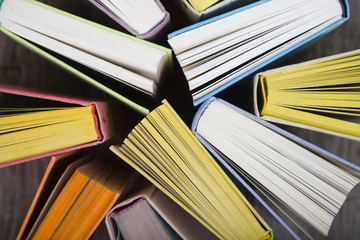 Multicolored books, top view