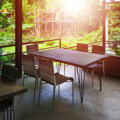 chair, cottage, deck, decoration, dining, dinner, floating, forest, front, green, holidays, house, interior, jungle, landscape, lighting, nature, outdoor, rafting, resort, restaurant, river, side, sun