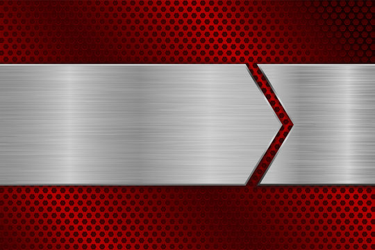 Metal Brushed Stripe On Red Perforated Background