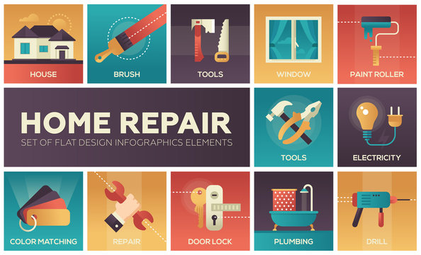 Home repair - vector modern flat design icons set
