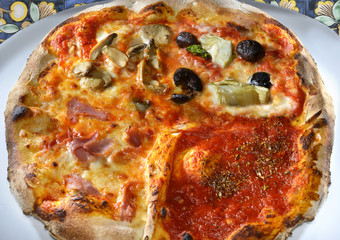 Italy,Naples; four seasons pizza.