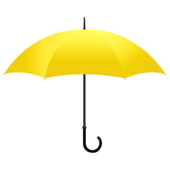 Yellow umbrella with black handle isolated on white background. Vector illustration