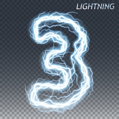 Lightning and thunder bolt or electric number, glow and sparkle effect