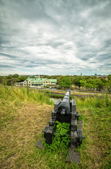 Ancient cannon aimed on Varberg city