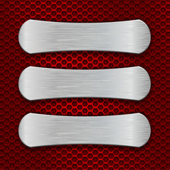 Metal brushed plates on red perforated background