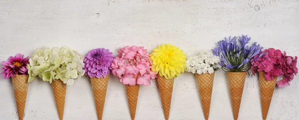 Schilderijen op glas ice cream cones with beautiful flowers © Anna Khomulo
