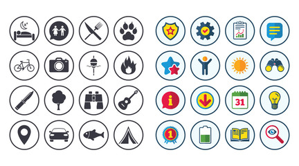 Set of Travel, Hiking and Camping icons.