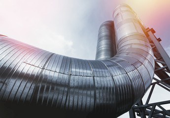 Industrial zone, Steel pipelines and cables in blue tones