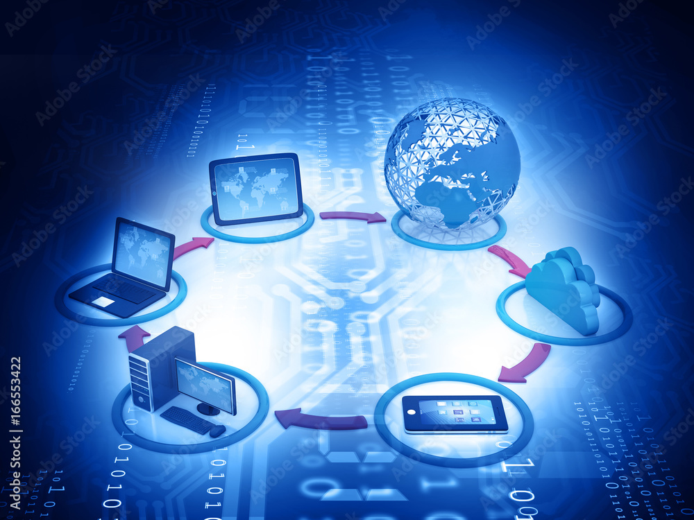 Poster computer network and internet communication concept. 3d illustration.