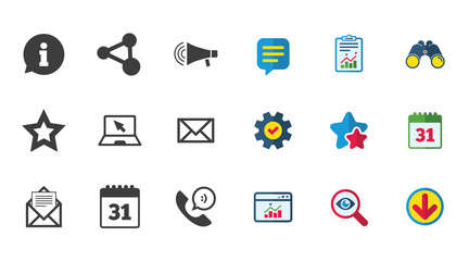 Communication icons. Contact, mail signs.