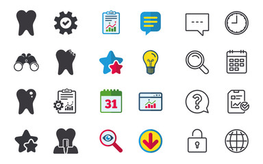 Dental care icons. Caries tooth and implant.