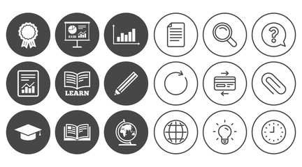 Education and study icon. Presentation signs.