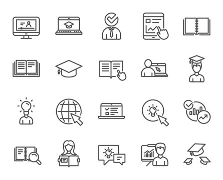 Education line icons. Book, Video tutorial.