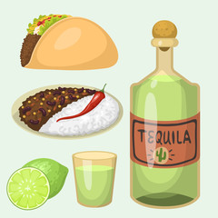 Mexican traditional food meal plates isolated lunch sauce mexico cuisine vector illustration