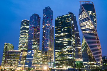 Obraz na płótnie Canvas Night view of Moscow City, modern part of Moscow, high tech skyscrapers around business part of city, Russia