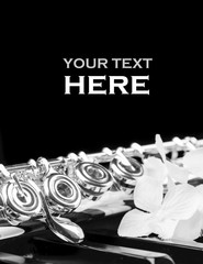 flower,piano keyboard and flute instrument close up with place for your text. © RomixImage
