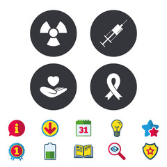 Medicine icons. Syringe, life, radiation.