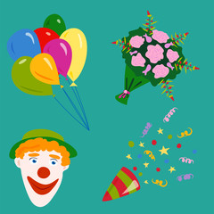 Party icons celebration happy birthday surprise decoration cocktail event anniversary vector.