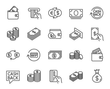 Money line icons. Banking, Wallet and Coins.