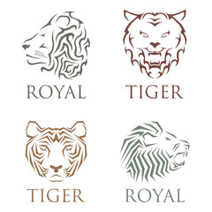 Tiger head royal badge with beautiful animal vector hand drawn lion face illustration.