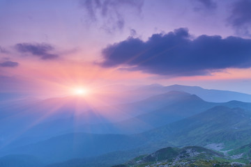 Majestic sunset in the mountains landscape.Carpathian, Ukraine