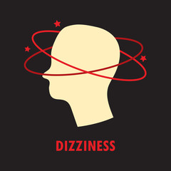 Dizziness. Logo or icon template in colored flat style isolated on black background