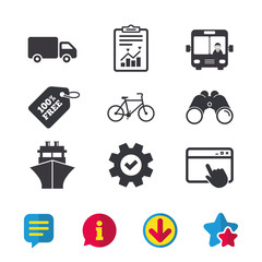 Transport icons. Truck, Bicycle, Bus and Ship.