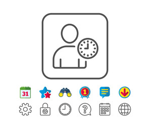 User with Clock line icon. Profile Avatar sign.