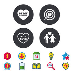 Valentine day love icons. Target aim with heart.