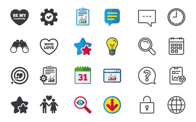 Valentine day love icons. Target aim with heart.