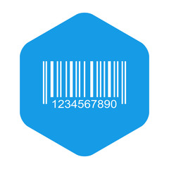 Icono plano codigo de barras en hexagono azul