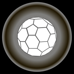 Icon white and black soccer football ball flat design  on grey plate.