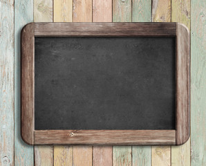 old chalkboard or blackboard on colorful wood 3d illustration