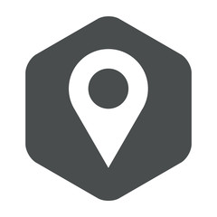 Icono plano localizacion en hexagono gris