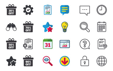 Sale gift box tag icons. Discount symbols.