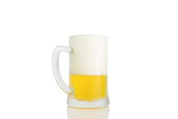 Ice Cold Mug Of Light Beer Isolated On White Background