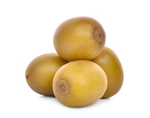 stack of whole yellow or gold kiwi fruit isolated on white background