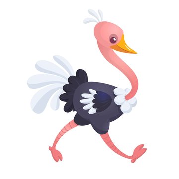  Cute cartoon ostrich character. Wild  animal collection. Baby education. Isolated vector illustration