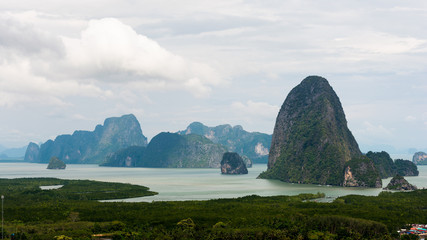 Fototapeta na wymiar Samed Nangshe viewpoint in sunrise, Phang Nga province, Thailand