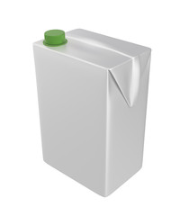 3D realistic render of milk, juice or cream carton. Green lid. White background. Clipping path. Empty template for your design. Front side.