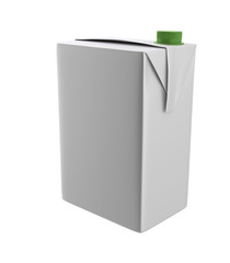 3D realistic render of milk, juice or cream carton. Green lid. White background. Clipping path. Empty template for your design. Back side.