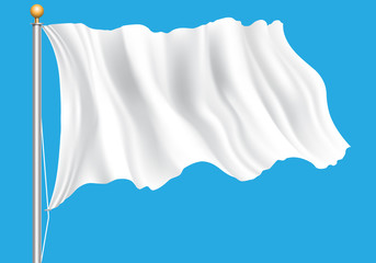 White flag flying on blue background vector illustration.