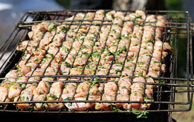 Raw Chicken Meat With Green.