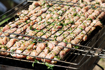 Raw Chicken Meat With Green.