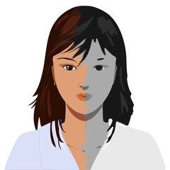 Half face disturbing woman portait